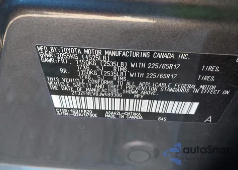 2018 Toyota Rav4 Le from USA, damaged, VIN 2T3ZFREV8JW489386